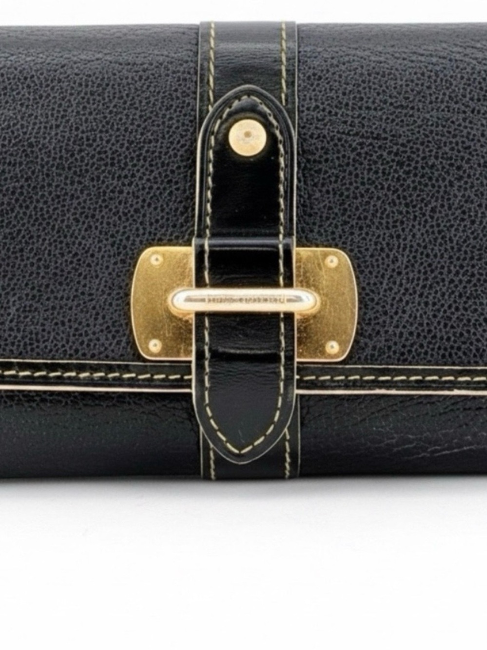 Louis Vuitton Black Leather Wallet with Gold Hardware